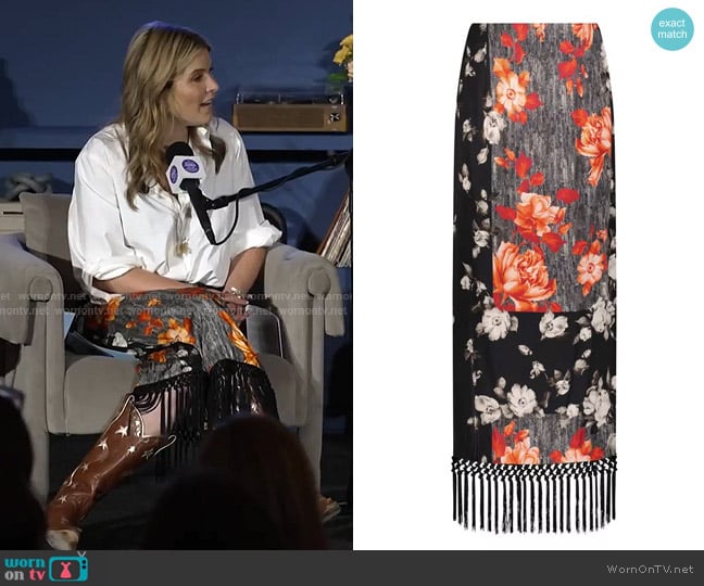 Lela Rose Floral Tile Stretch Satin Fringe Detail Column Skirt worn by Jenna Bush Hager on Today