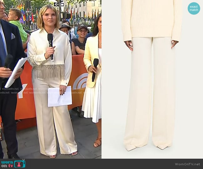 Lela Rose Side Zip Wide Leg Pants in winter white worn by Jenna Bush Hager on Today
