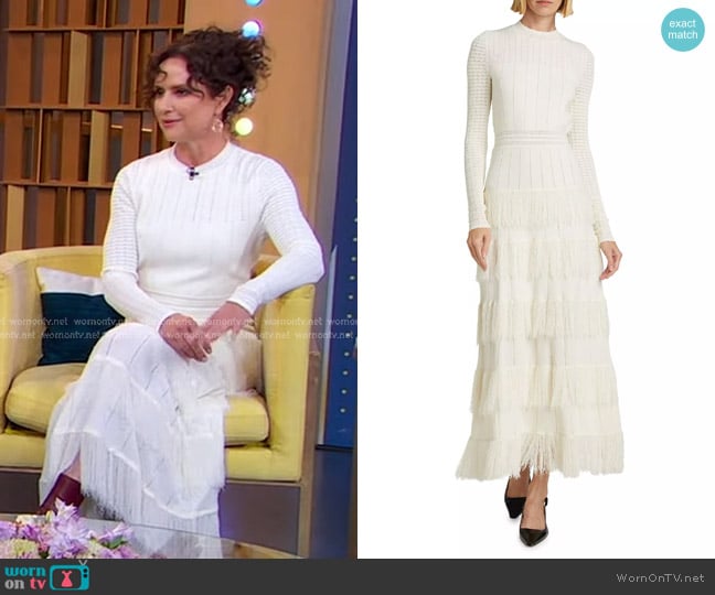Lela Rose Knit Fringe-Trim Maxi Dress in Ivory worn by Jean Louisa Kelly on Good Morning America