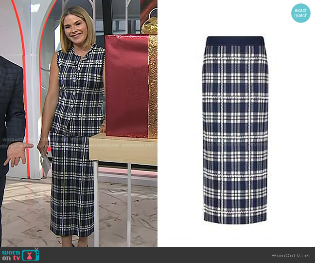 Lela Rose Plaid Jacquard Knit Pencil Skirt in Navy worn by Jenna Bush Hager on Today