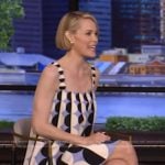 Leslie Bibb’s geometric print mini dress on Live with Kelly and Mark