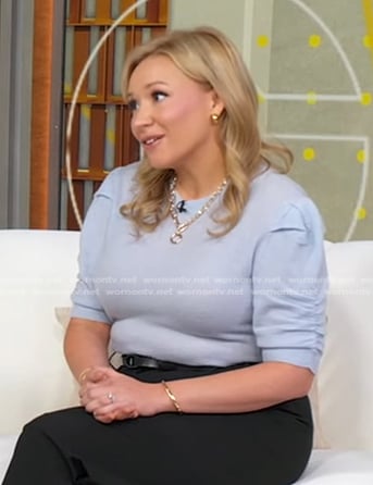 Dr. Alexandra Sowa’s blue puff sleeve top on Good Morning America