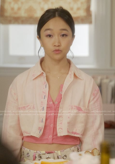 Lily’s pink cropped denim jacket on And Just Like That