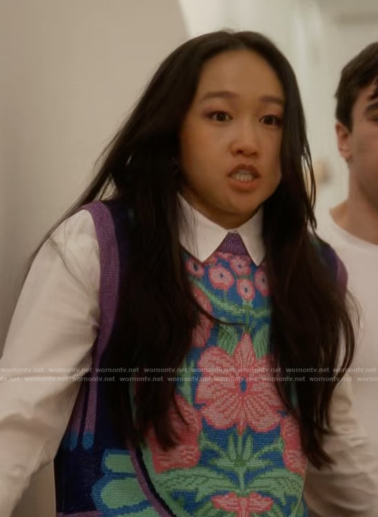 Lily's floral knit vest on And Just Like That