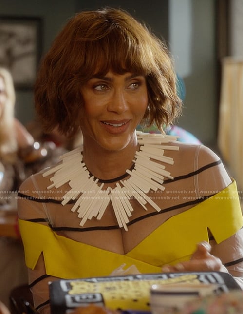 Lisa’s striped sheer coat on And Just Like That