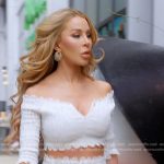 Lisa’s white off-shoulder cropped top and skirt on The Real Housewives of Miami
