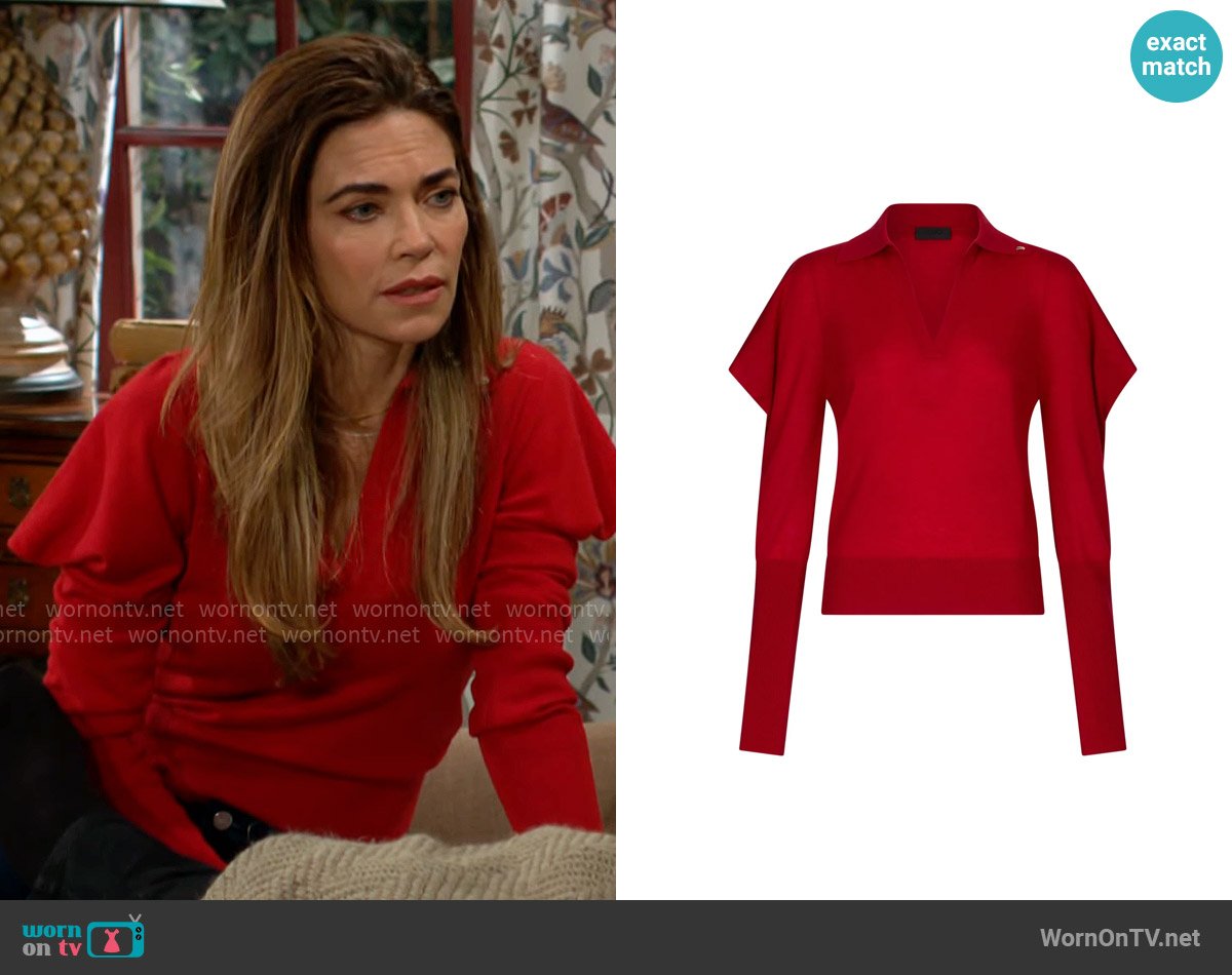 Liu Jo Puff Sleeve Sweater worn by Victoria Newman (Amelia Heinle) on The Young and the Restless