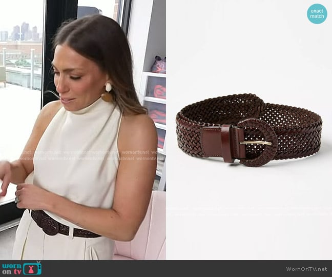 Loft Wide Braided Leather Belt in Chocolate worn by Melissa Garcia on Today