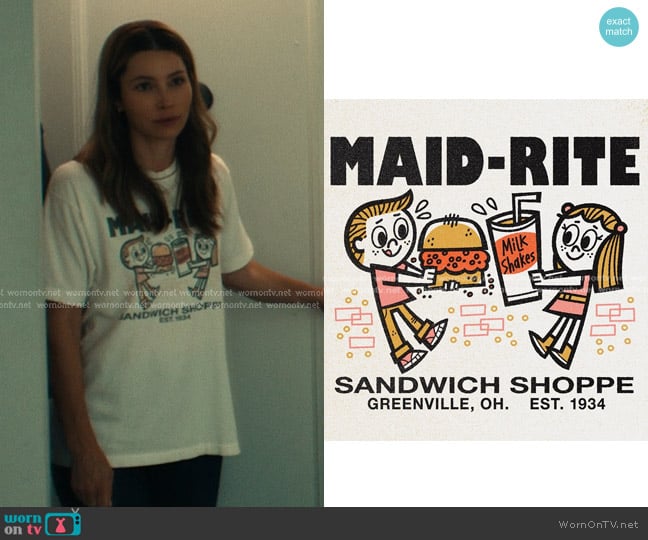 Maid-Rite White MAID-RITE T-Shirt worn by Chloe Taylor (Jessica Biel) on The Better Sister