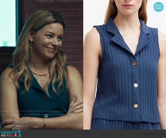 Madewell Blue Collared Ribbed Knit Vest worn by Nicky Macintosh (Elizabeth Banks) on The Better Sister