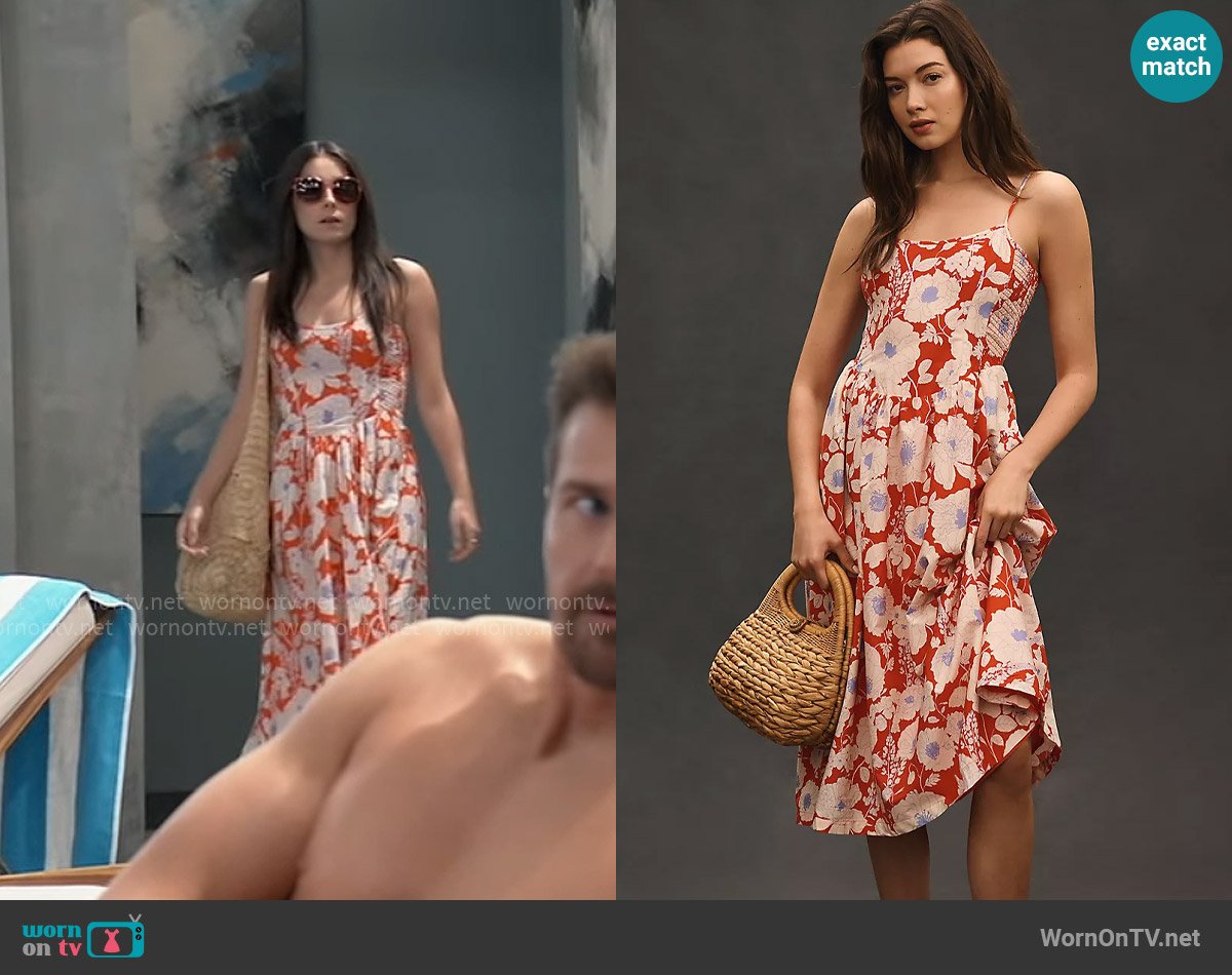 Maeve at Anthropologie Sleeveless Square-Neck Drop-Waist Midi Dress worn by Molly Lansing-Davis (Kristen Vaganos) on General Hospital