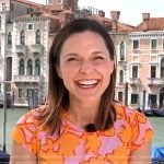 Maggie Rulli’s pink and orange print dress on Good Morning America
