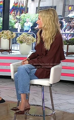 Mamie Gummer’s brown patent mules on Today