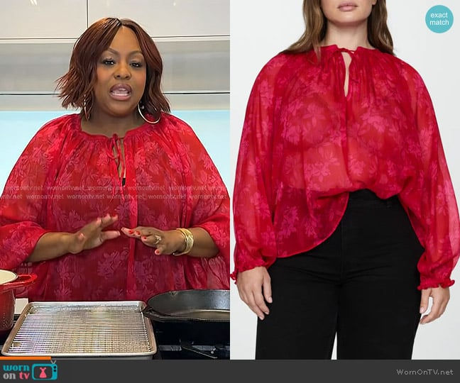 Mango Floral Print Tie Neck Top in Red worn by Kardea Brown on Today