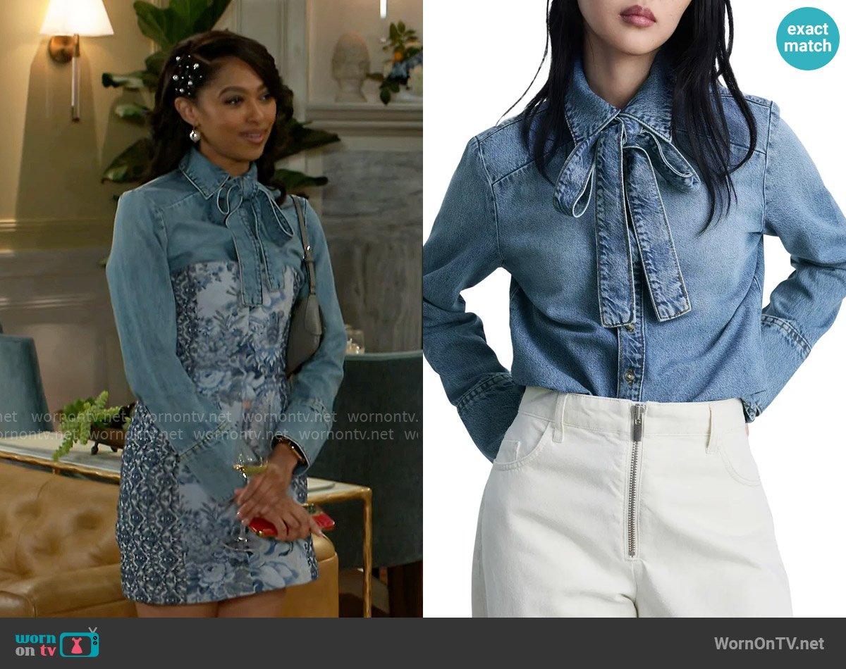 Mango Denim Shirt with Bow worn by Kat Richardson (Colby Muhammad) on Beyond the Gates