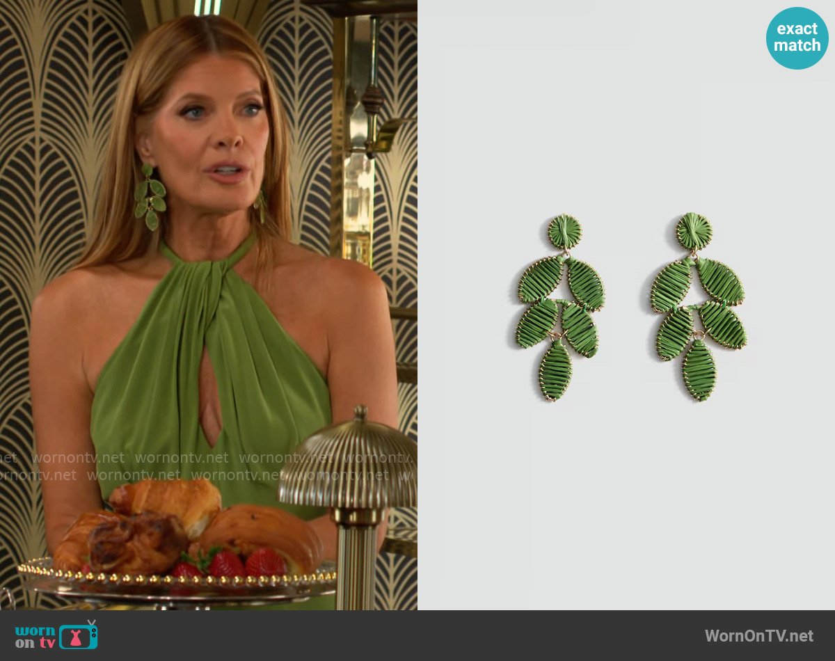Mango Long floral-design earrings worn by Phyllis Summers (Michelle Stafford) on The Young and the Restless