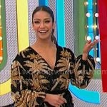 Manuela’s black and gold palm tree wrap dress on The Price is Right