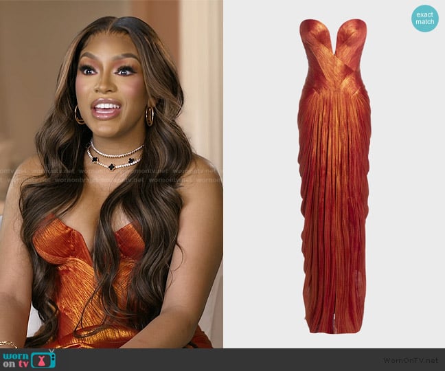 Maria Lucia Hohan Noor Strapless Pleated Plisse Silk Gown worn by Drew Sidora on The Real Housewives of Atlanta