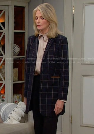 Marlena’s navy windowpane blazer on Days of our Lives