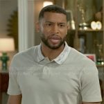 Martin’s beige polo shirt with printed collar on Beyond the Gates