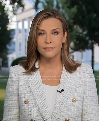 Mary’s white double breasted tweed blazer on Good Morning America