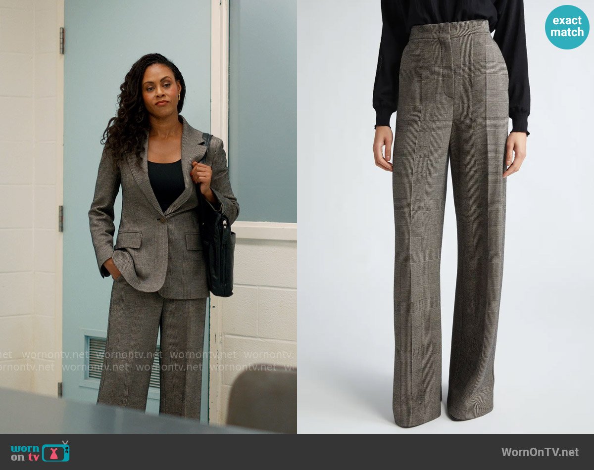 Max Mara Cognac Check Wide Leg Wool Blend Jersey Pants worn by Ginny Miller (Antonia Gentry) on Ginny & Georgia