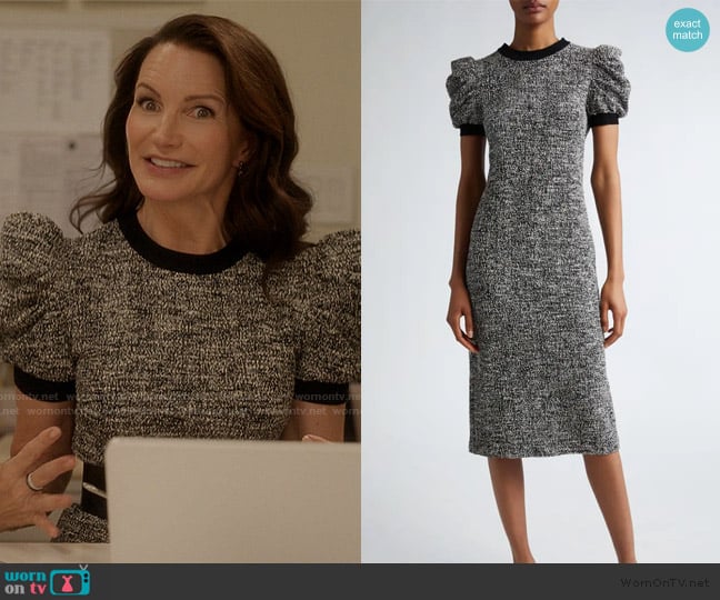 Max Mara Leti Puff Sleeve Tweed Knit Midi Dress worn by Charlotte York (Kristin Davis) on And Just Like That