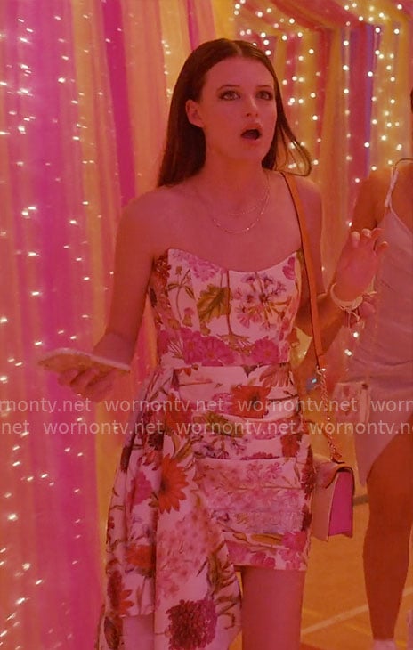Maxine's floral strapless dress for the dance on Ginny & Georgia