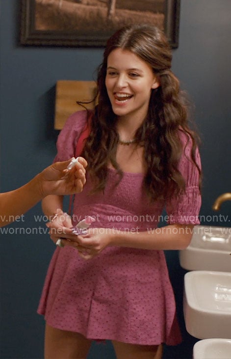 Maxine's pink eyelet mini dress on Ginny & Georgia
