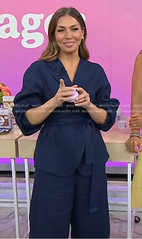 Melissa Garcia's navy wrap top and pants on Today