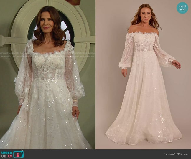 Melissa Sweet Billowy Long Sleeve Off-the-Shoulder Wedding Dress worn by Hope Williams (Kristian Alfonso) on Days of our Lives