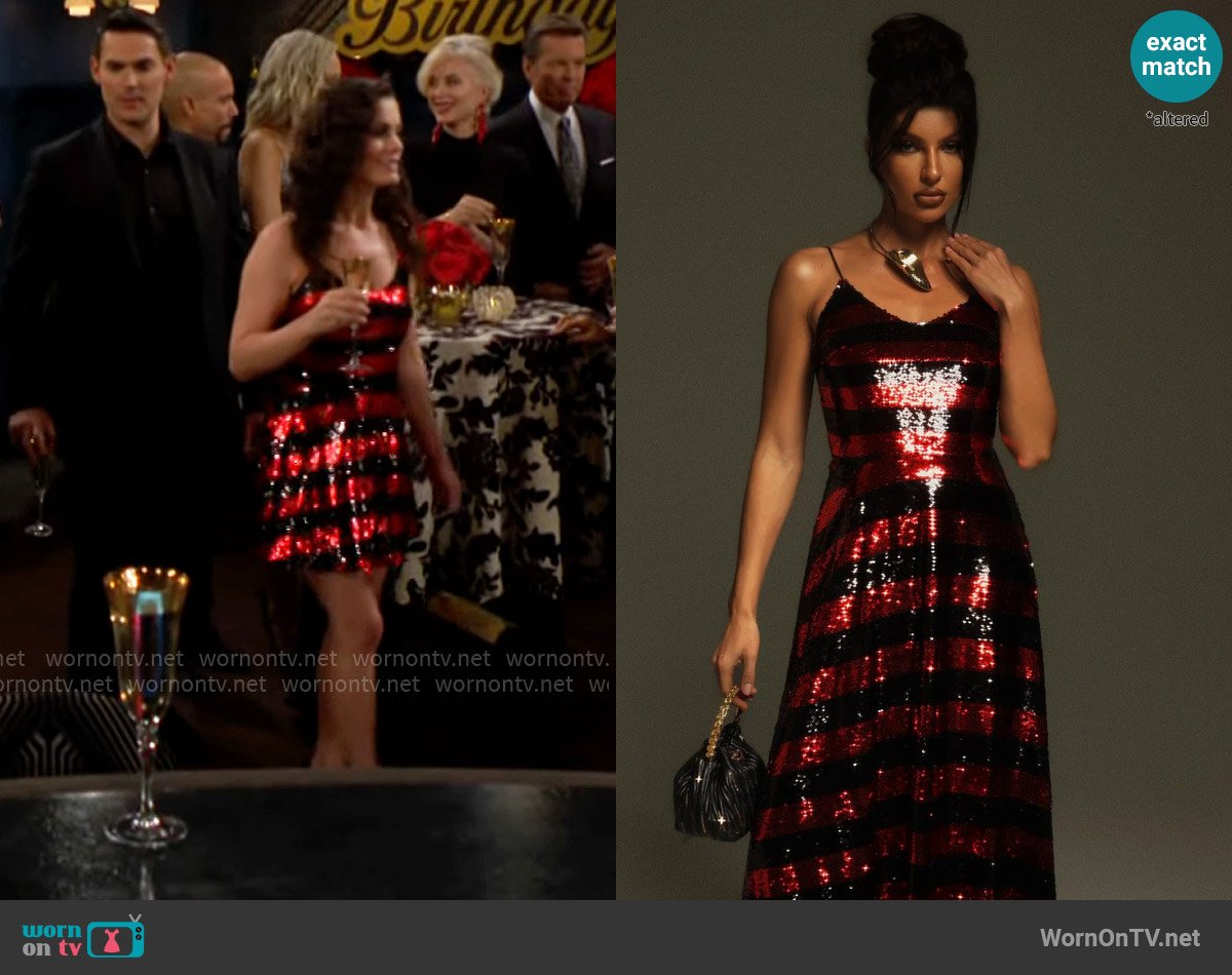 Mew Mews Rupali Spaghetti Stripe Sequin Maxi Dress worn by Chelsea Lawson (Melissa Claire Egan) on The Young and the Restless
