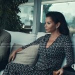 Michelle’s black print wrap dress on The Better Sister