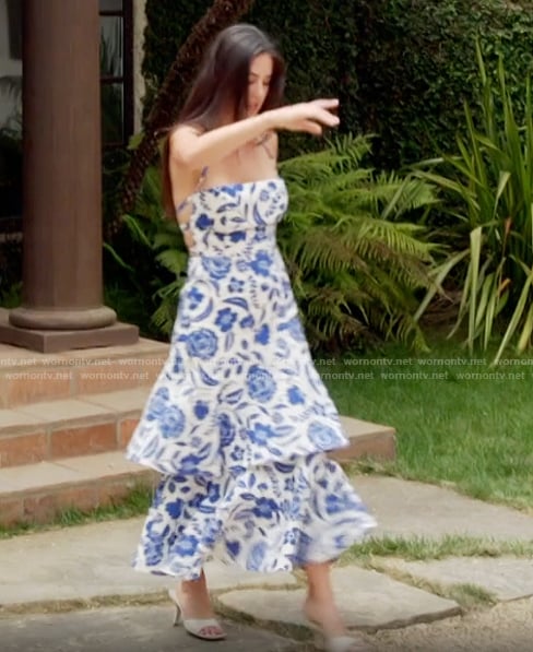 Michelle's blue floral print dress on The Valley