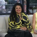 Michelle Buteau’s yellow print blouse and black skirt on Today