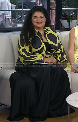 Michelle Buteau’s yellow print blouse and black skirt on Today
