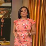 Michelle Miller’s coral pink floral dress on CBS Mornings