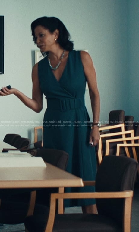 Michelle’s teal belted dress on The Better Sister