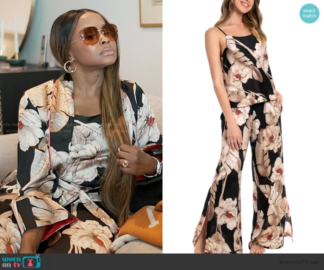 Midnight Bakery Floral Print Satin Pajamas worn by Phaedra Parks on The Real Housewives of Atlanta