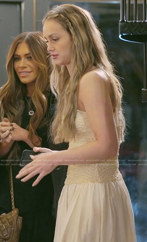 Mikayla's white textured dress on The Secret Lives of Mormon Wives