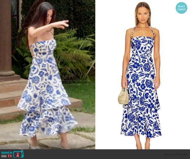 Milly Flowers Of Spain Linen Dress worn by Michelle Saniei on The Valley
