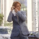 Miranda’s blue metallic pinstripe suit on And Just Like That