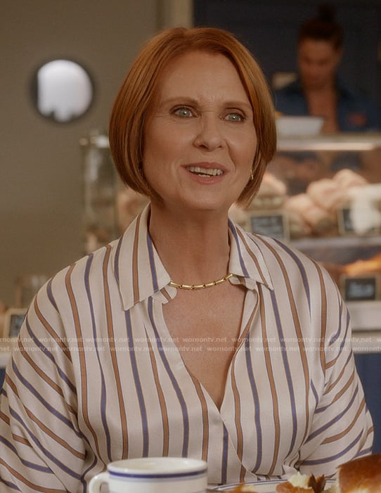 Miranda’s striped shirtdress on And Just Like That