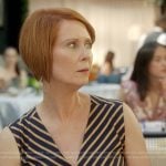 Miranda’s striped v-neck dress on And Just Like That