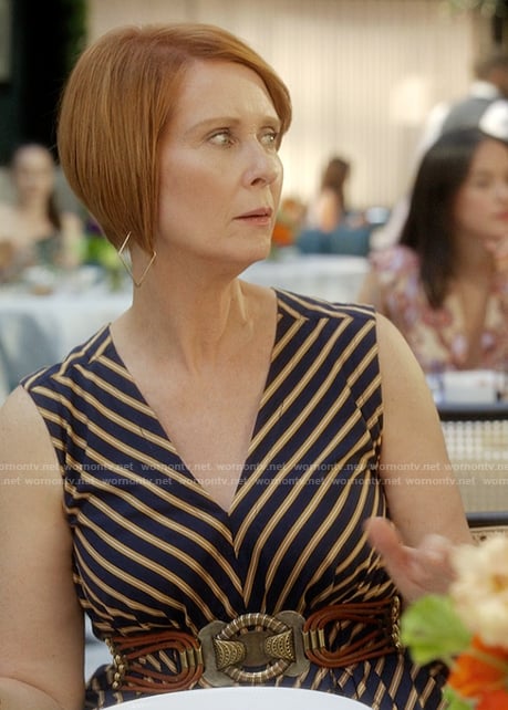 Miranda’s striped v-neck dress on And Just Like That