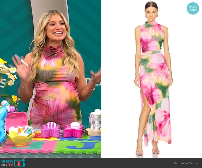 Misa Los Angeles Athena Dress in Blurred Hibiscus worn by Ashley Bellman on CBS Mornings