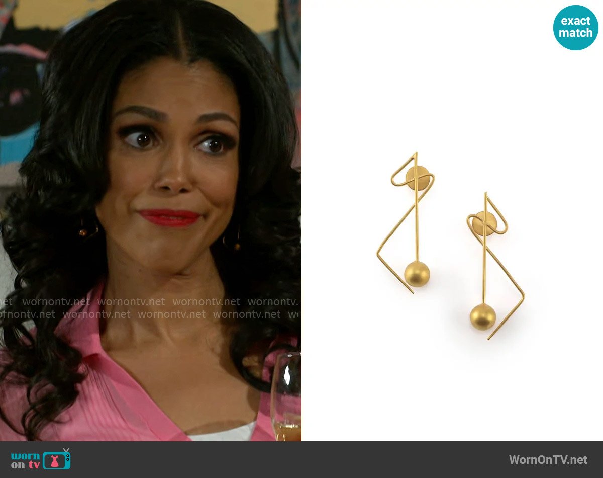 Misho Zig Zag Earrings worn by Dani Dupree (Karla Mosley) on Beyond the Gates