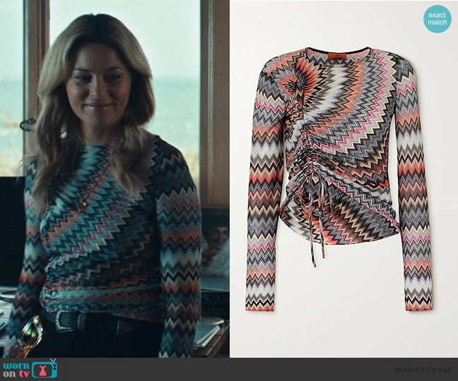 Missoni Gathered Cutout Crochet Knit Cotton Blend Top worn by Nicky Macintosh (Elizabeth Banks) on The Better Sister