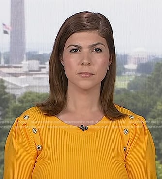 Monica Alba’s yellow ribbed button detail top on NBC News Daily