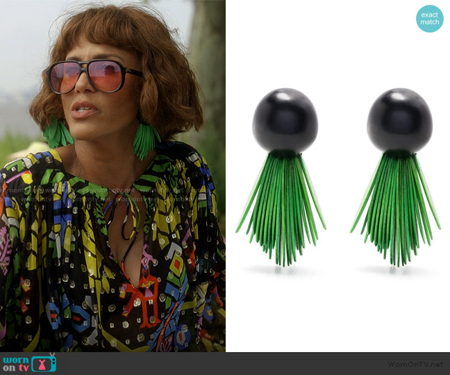 Monies Fringed-trim wood earrings worn by Lisa Todd Wexley (Nicole Ari Parker) on And Just Like That